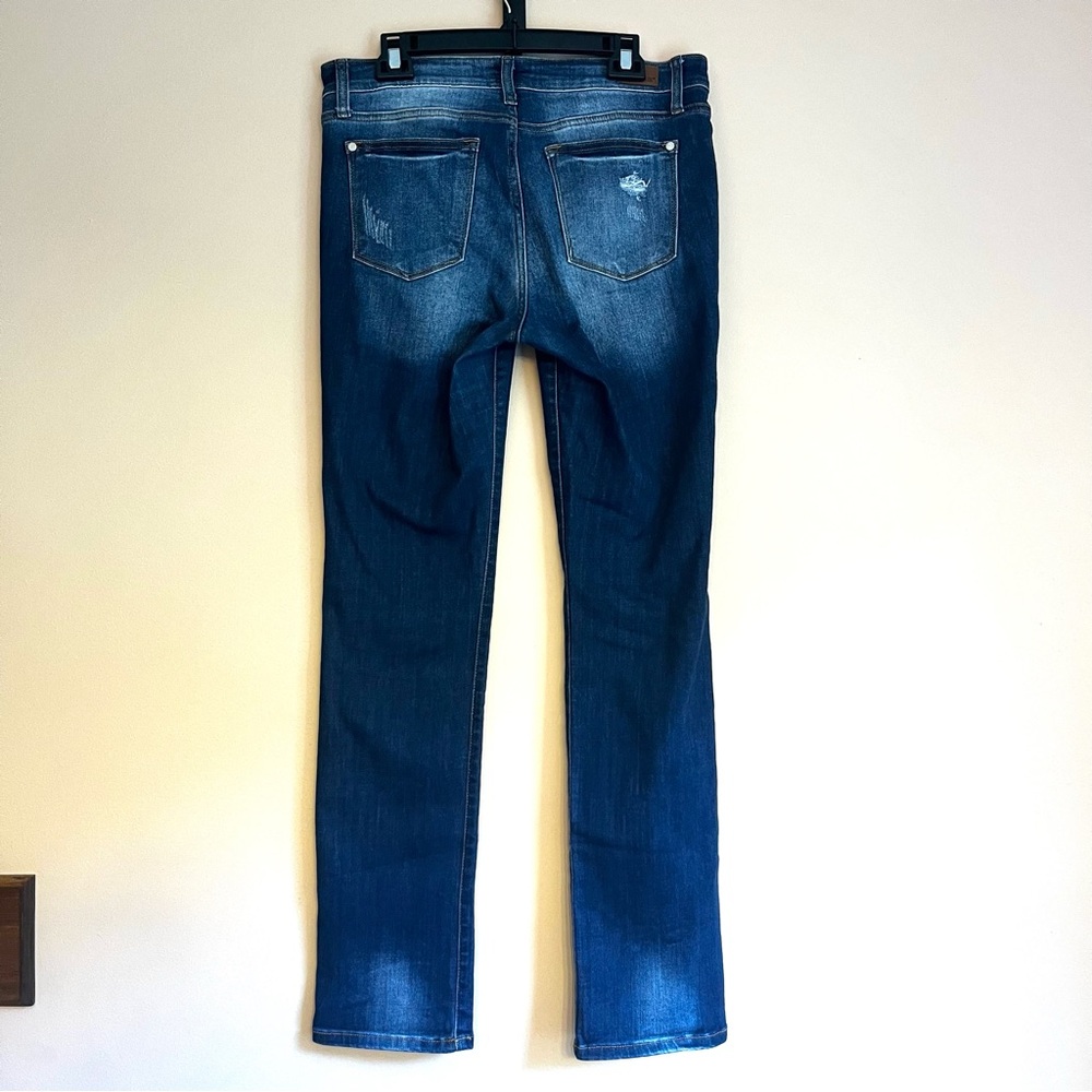 Judy Blue Women's Midrise Dark Wash Straight Fit Jeans Distressed 90's Y2K - Picture 3 of 11